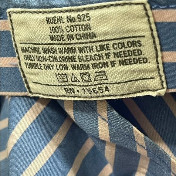 Ruehl No 925 Men’s Size XL Blue White Pin Striped Shirt Long Sleeve 100% Cot - Picture 6 of 7